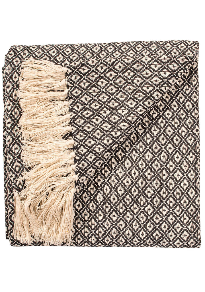 Diamond Weave Cotton Handloom Throw - TH136BK - Uneeka