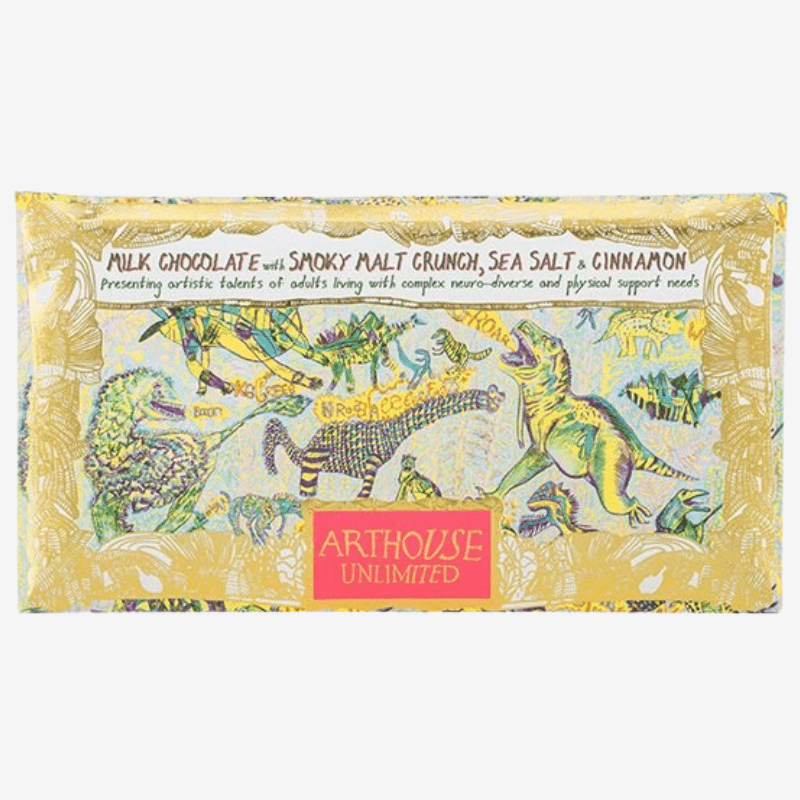 Dinosaurs Milk Chocolate Smoky Malt Crunch, Sea Salt & Cinnamon Bar - CHOC056 - Uneeka