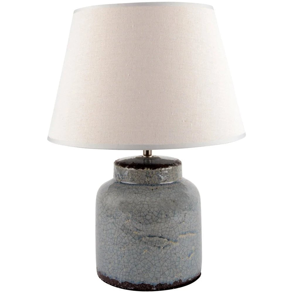 Distressed Blue Ceramic Table Lamp With Cream Linen Shade - YH873 - Uneeka