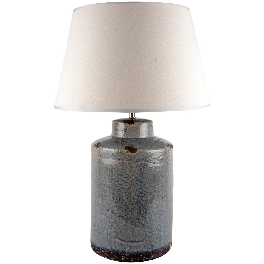 Distressed Blue Ceramic Table Lamp With Cream Linen Shade - YH872 - Uneeka