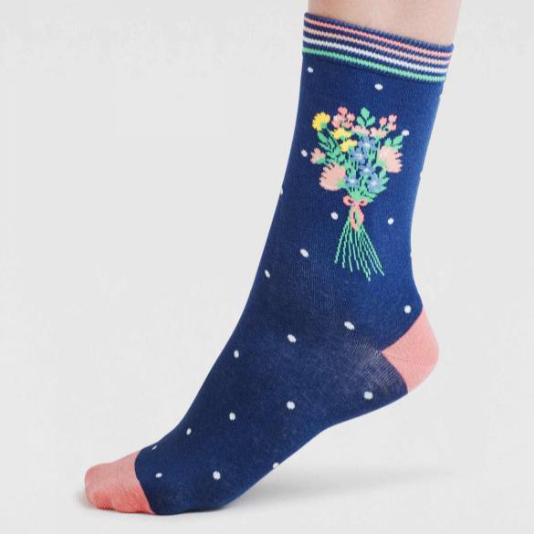 Dotty Bouquet Organic Cotton Socks - SSW044 - Indigo Blue - Uneeka