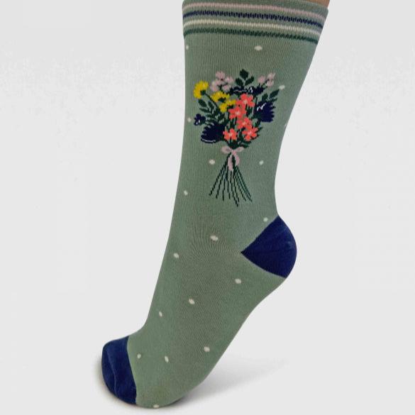 Dotty Bouquet Organic Cotton Socks - SSW044 - Pistachio Green - Uneeka