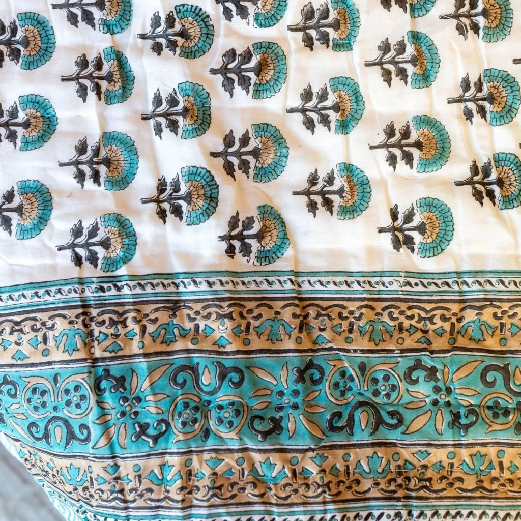 Double Block Printed Indian Quilt in Blue Tones - GP2002 Double - Uneeka