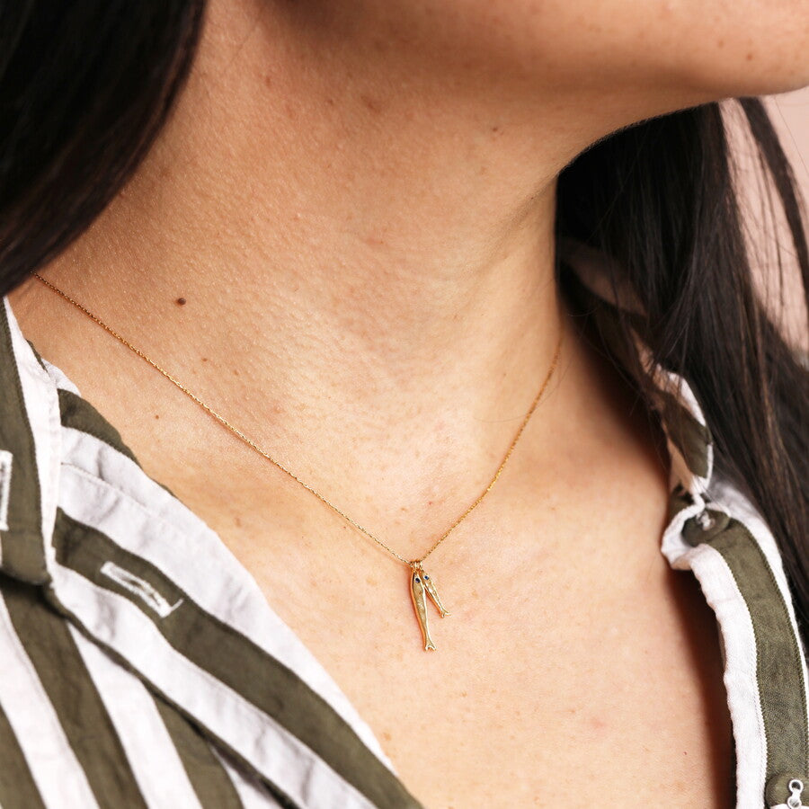 Double Fish Pendant Gold Necklace - 83756 - Uneeka