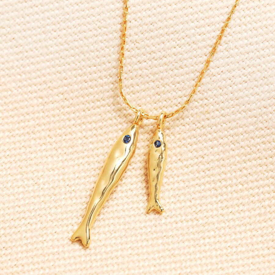 Double Fish Pendant Gold Necklace - 83756 - Uneeka