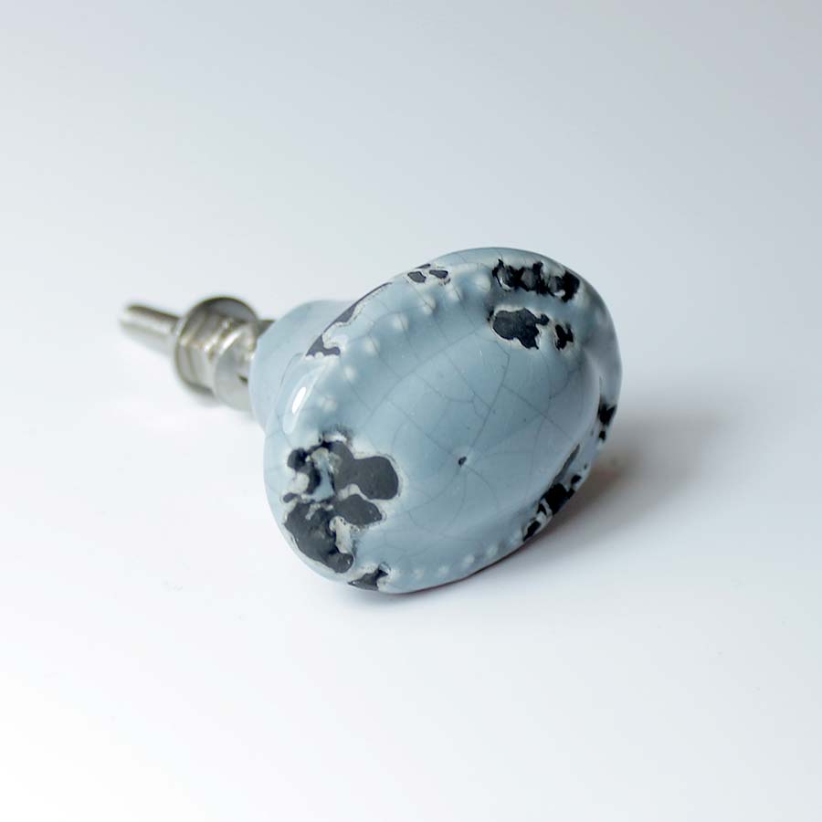 Duck Egg Blue Distressed Oval Ceramic Furniture Knob - A119.KA 49.086GCG.AIC.35 - Uneeka