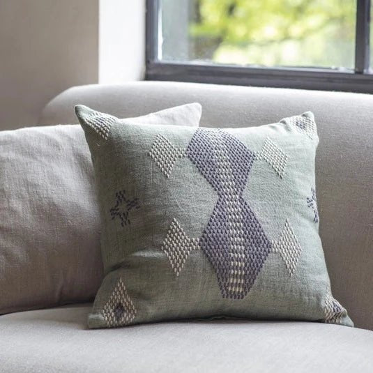 Ekta Embroidered Sage Green Linen Cushion* - EC1901 - Uneeka