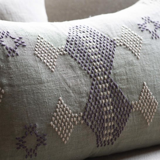 Ekta Embroidered Sage Green Linen Cushion* - EC1901 - Uneeka