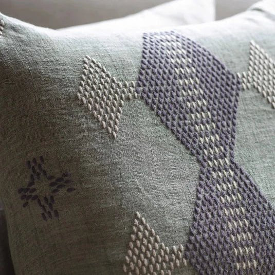 Ekta Embroidered Sage Green Linen Cushion* - EC1901 - Uneeka