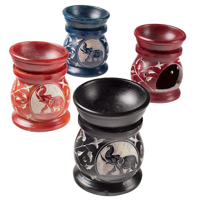 Elephant Carved Soapstone Oil Burner - OB36 - orng - Uneeka
