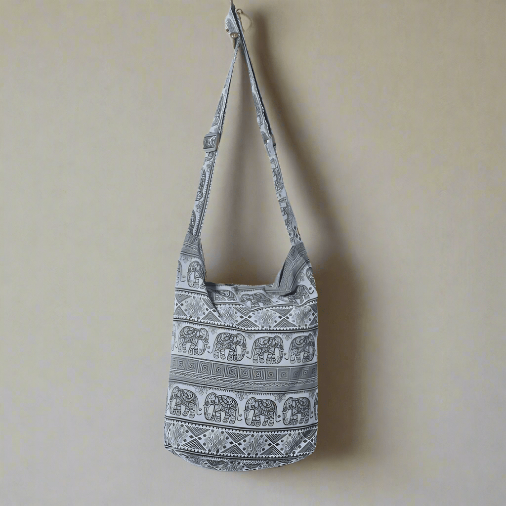 Elephant Pattern Cotton Shoulder Bag - SB521 - GREEN - Uneeka