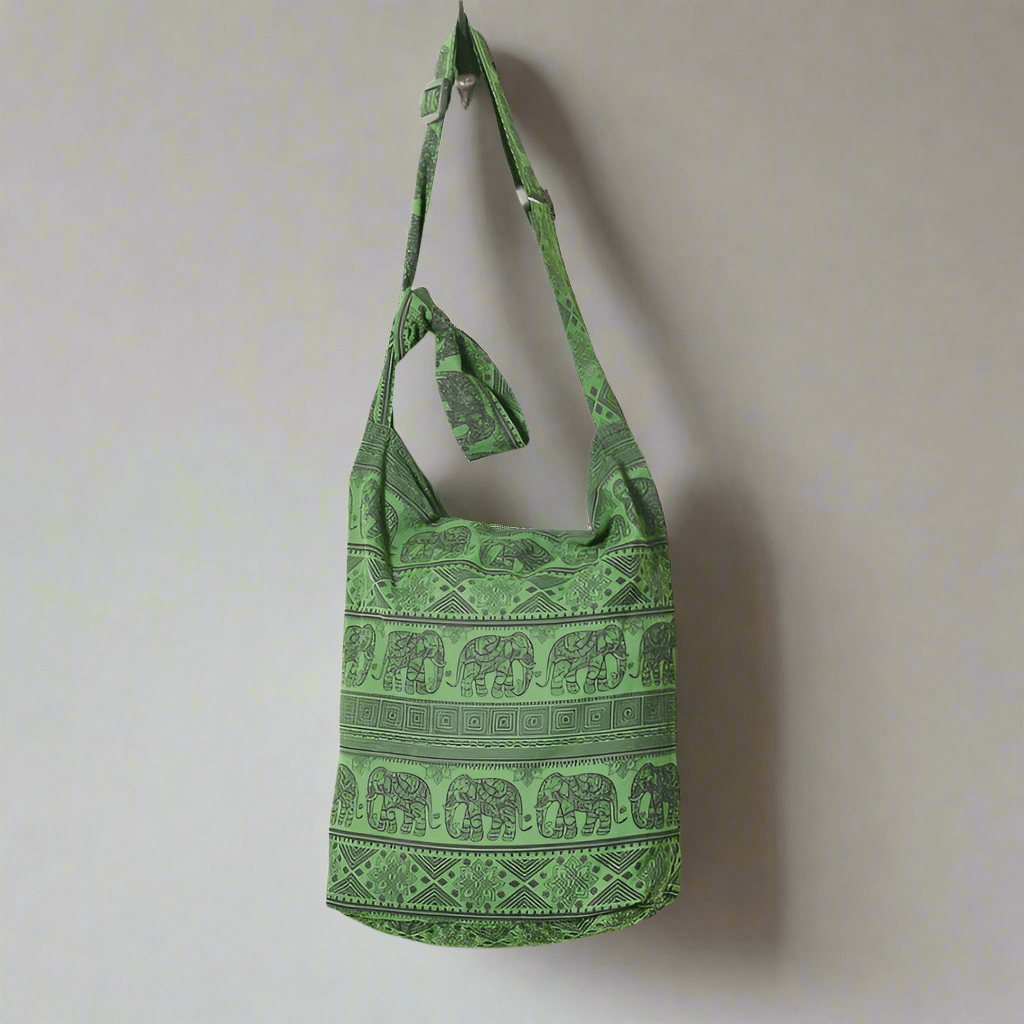 Elephant Pattern Cotton Shoulder Bag - SB521 - GREEN - Uneeka