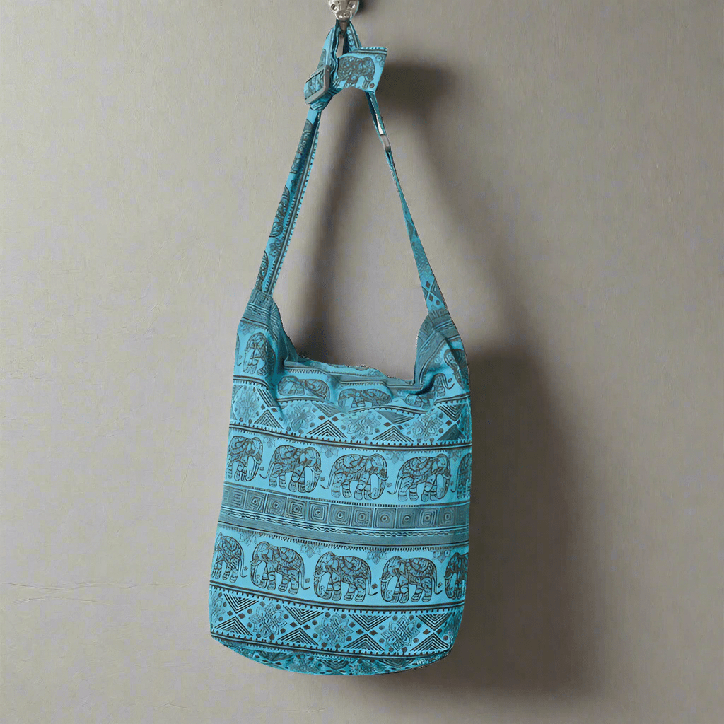 Elephant Pattern Cotton Shoulder Bag - SB521 - GREEN - Uneeka