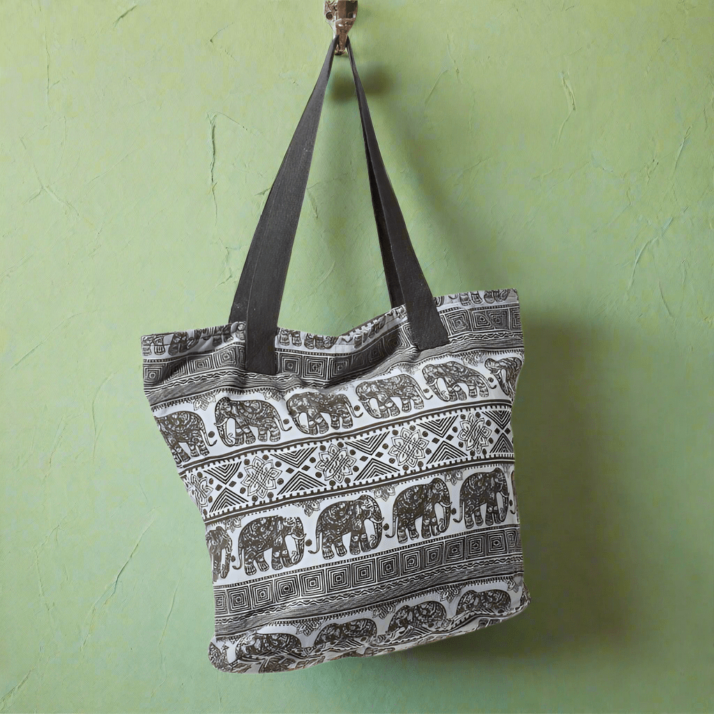 Elephant Pattern Cotton Tote Bag - SB520 - GREY - Uneeka