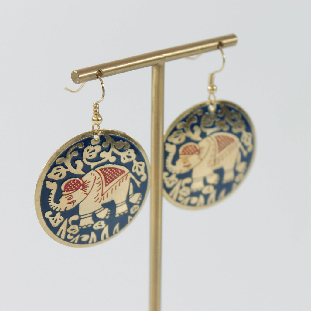 Elephant Purple & Red Gold Circle Earrings - ASH15737 - Uneeka