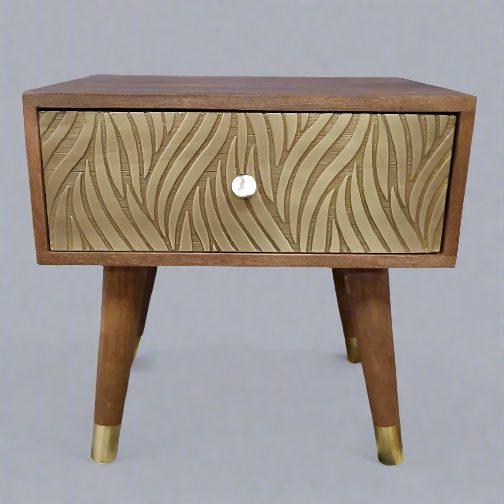 Embossed Brass Bedside Table* - 7367 - Uneeka