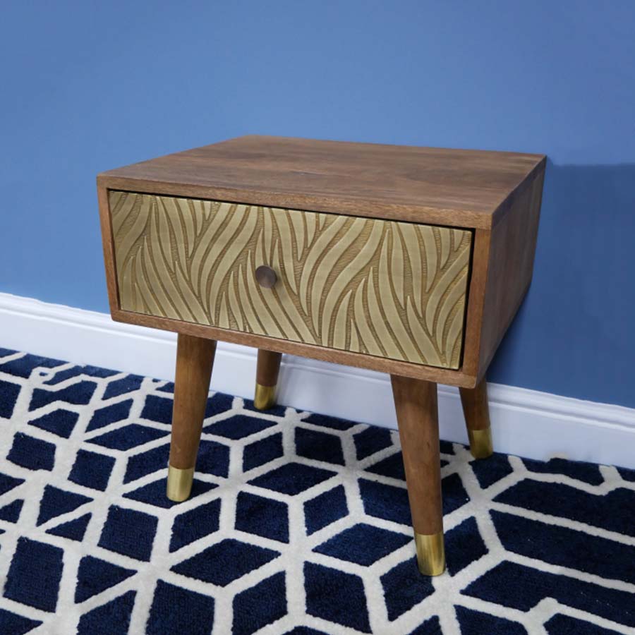 Embossed Brass Bedside Table* - 7367 - Uneeka