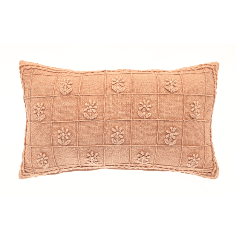 Embroidered Check Rectangular Cushion - FNCAA - Uneeka