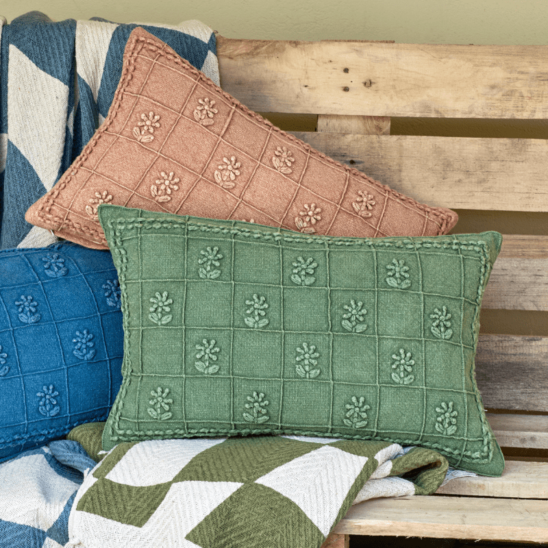 Embroidered Check Rectangular Cushion - FNCAA - Uneeka