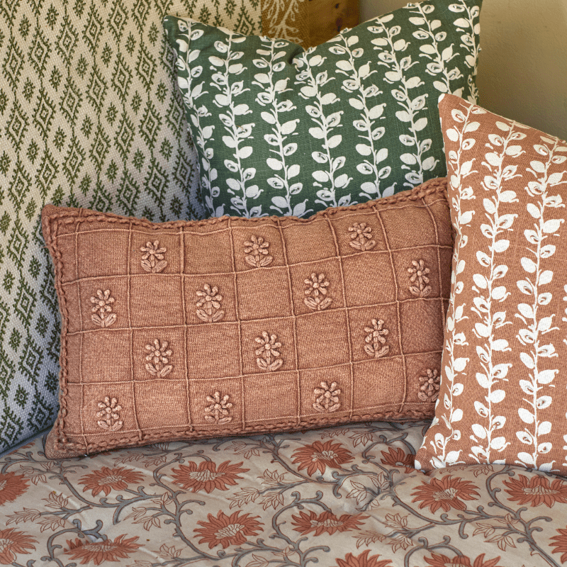 Embroidered Check Rectangular Cushion - FNCAO - Uneeka