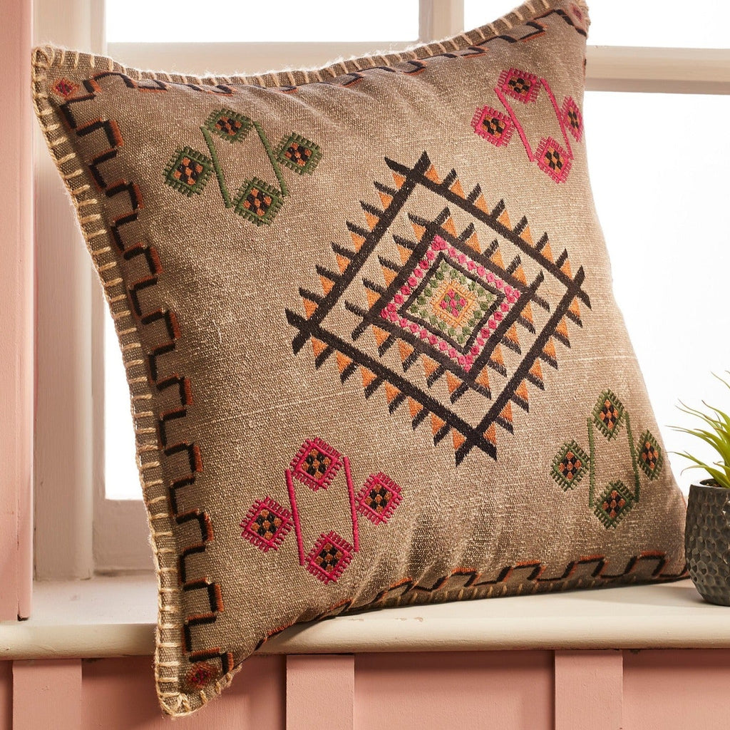 Embroidered Stone Wash Cushion - CC311GY - Uneeka