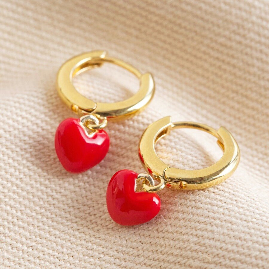 Enamel Heart Charm Gold Huggie Hoops - 45172 - Uneeka