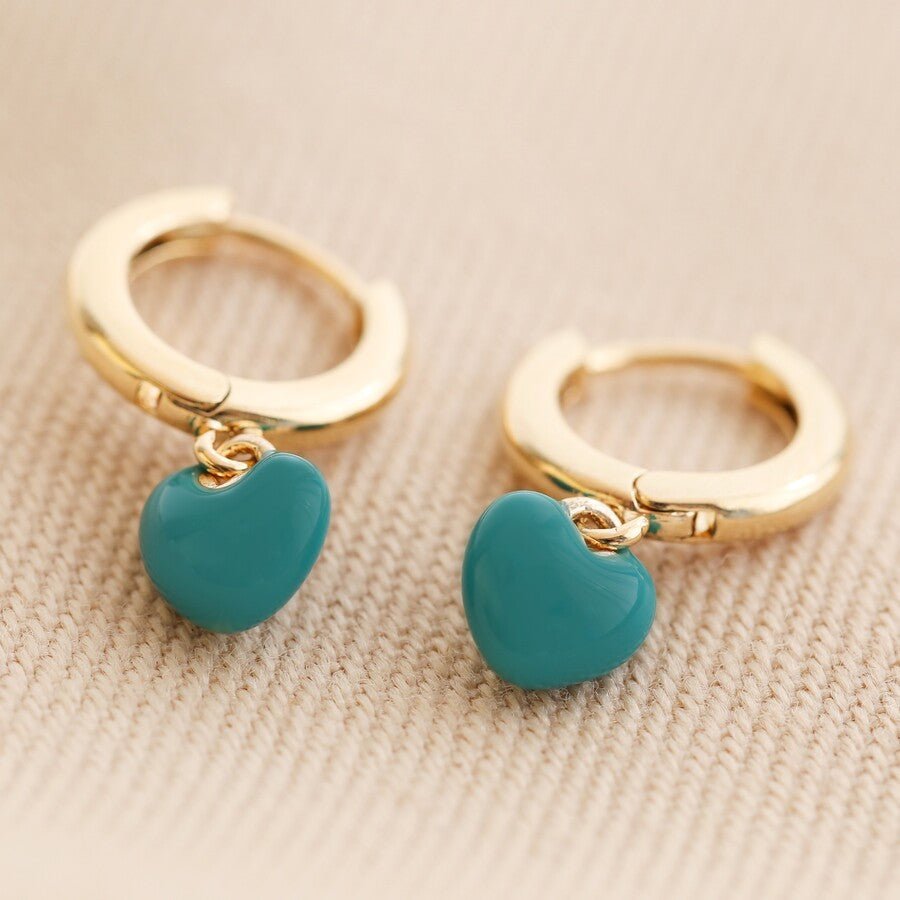 Enamel Heart Charm Gold Huggie Hoops - 54251 - Uneeka