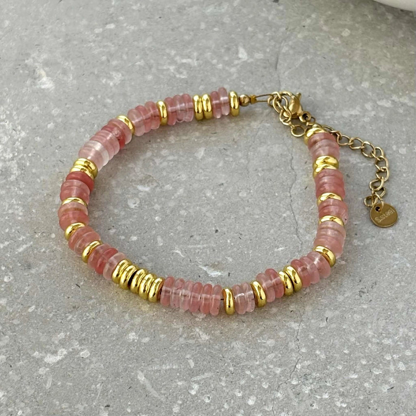 Stone & Gold Bead Bracelet - BR012-P - Uneeka