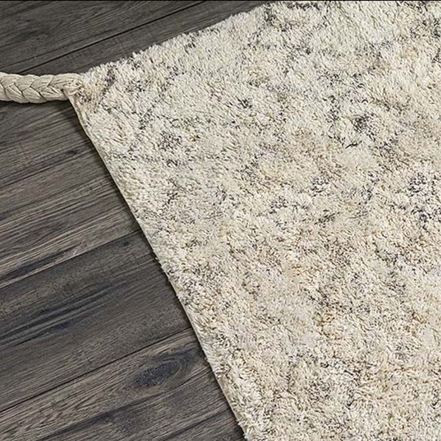 Faded Cream & Brown Patterned Cotton Rug - FERUGXL - Uneeka