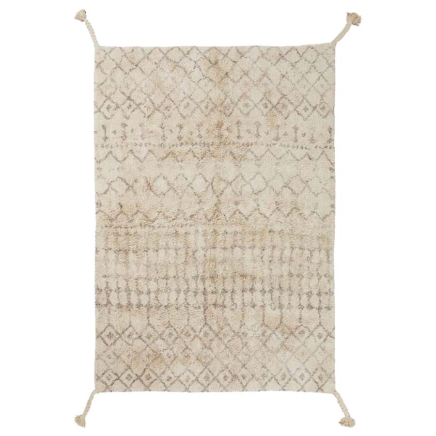 Faded Cream & Brown Patterned Cotton Rug - FERUGXL - Uneeka