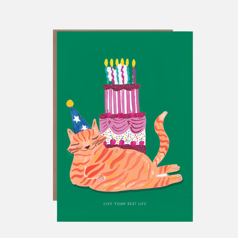 Fat Cat With Cake Greetings Card - HCWB432 - Uneeka