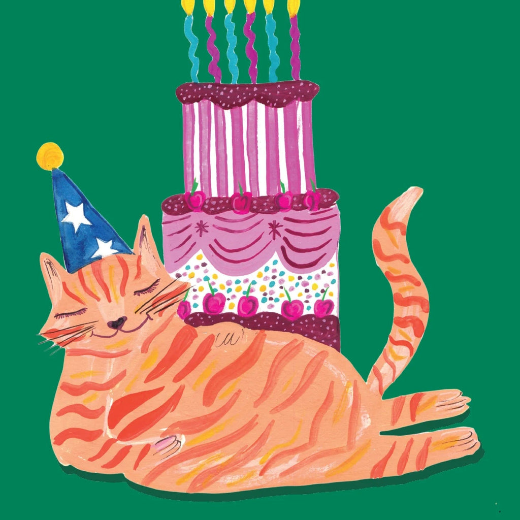 Fat Cat With Cake Greetings Card - HCWB432 - Uneeka