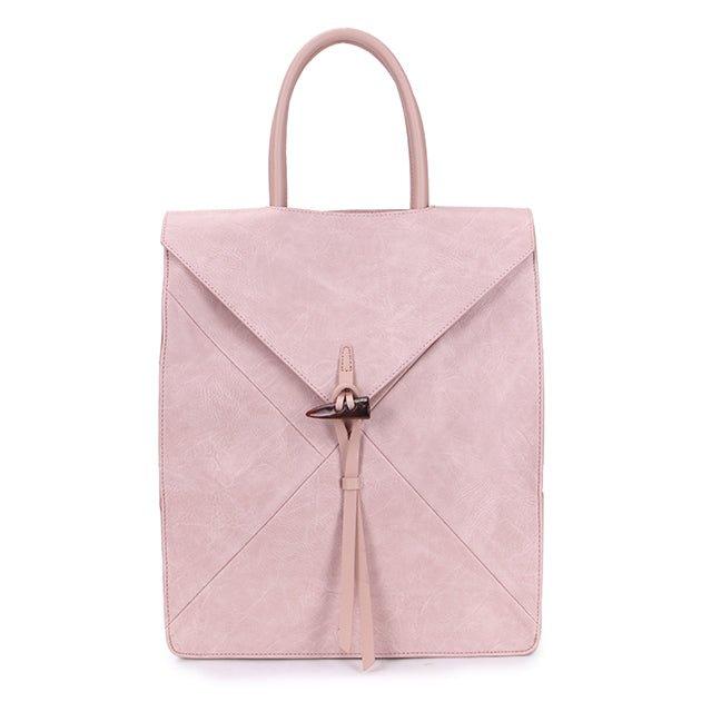 Faux Leather Backpack with Carry Handle - 12202 - PINK - Uneeka