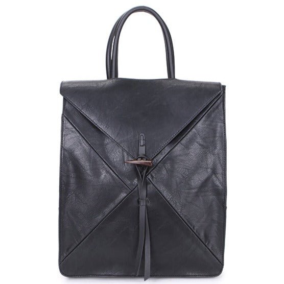 Faux Leather Backpack with Carry Handle - 12202 - BLACK - Uneeka