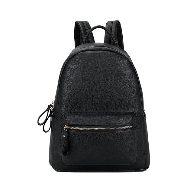 Faux Leather Backpack With Front Pocket - J69001 - BLACK - Uneeka