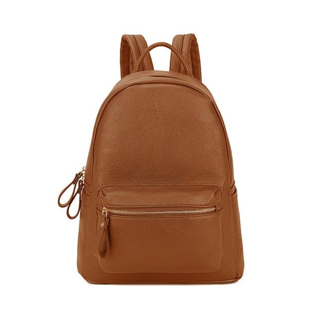 Faux Leather Backpack With Front Pocket - J69001 - BROWN - Uneeka