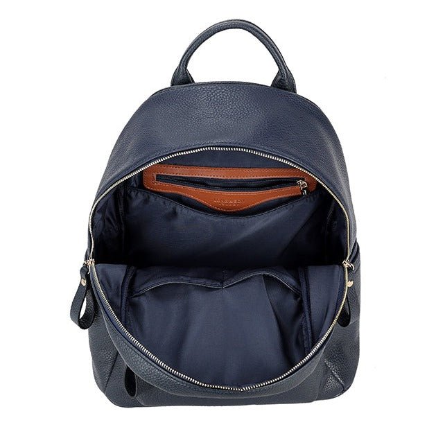 Faux Leather Backpack With Front Pocket - J69001 - NAVY - Uneeka