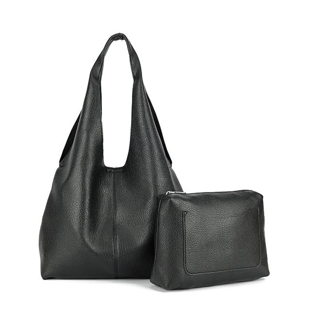 Faux Leather Slouch Strap Handbag - J69019 - BLACK - Uneeka