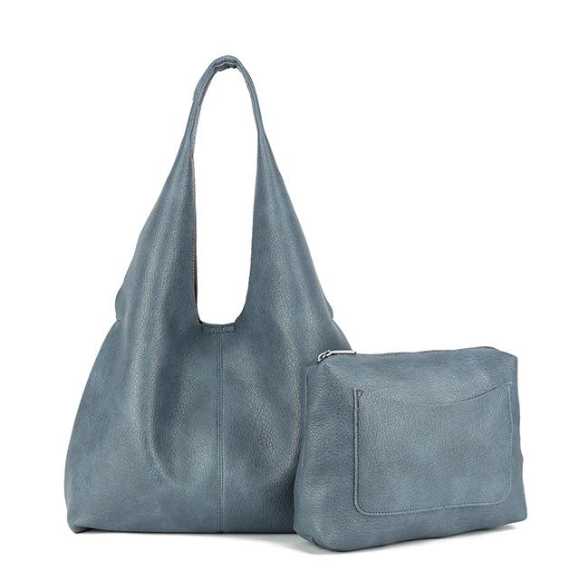 Faux Leather Slouch Strap Handbag - J69019 - DENIM - Uneeka