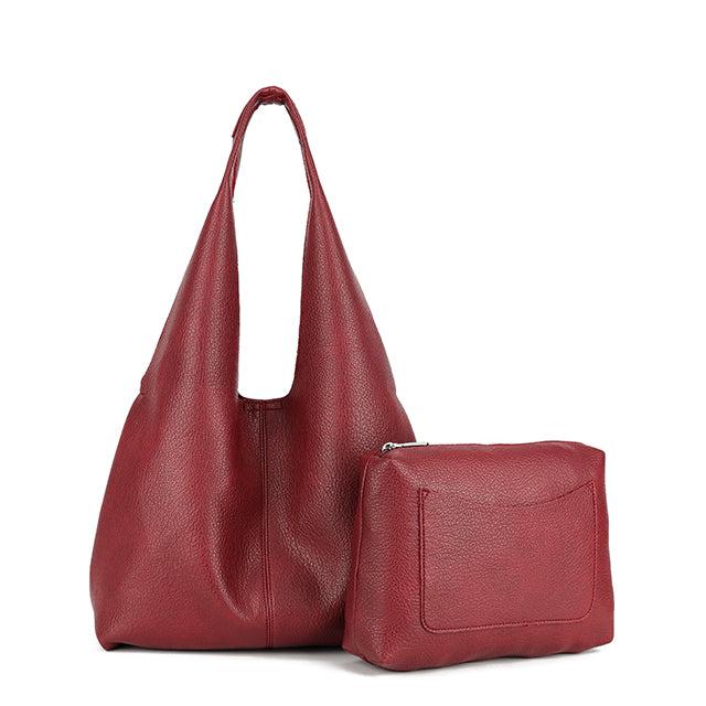 Faux Leather Slouch Strap Handbag - J69019 - WINE - Uneeka