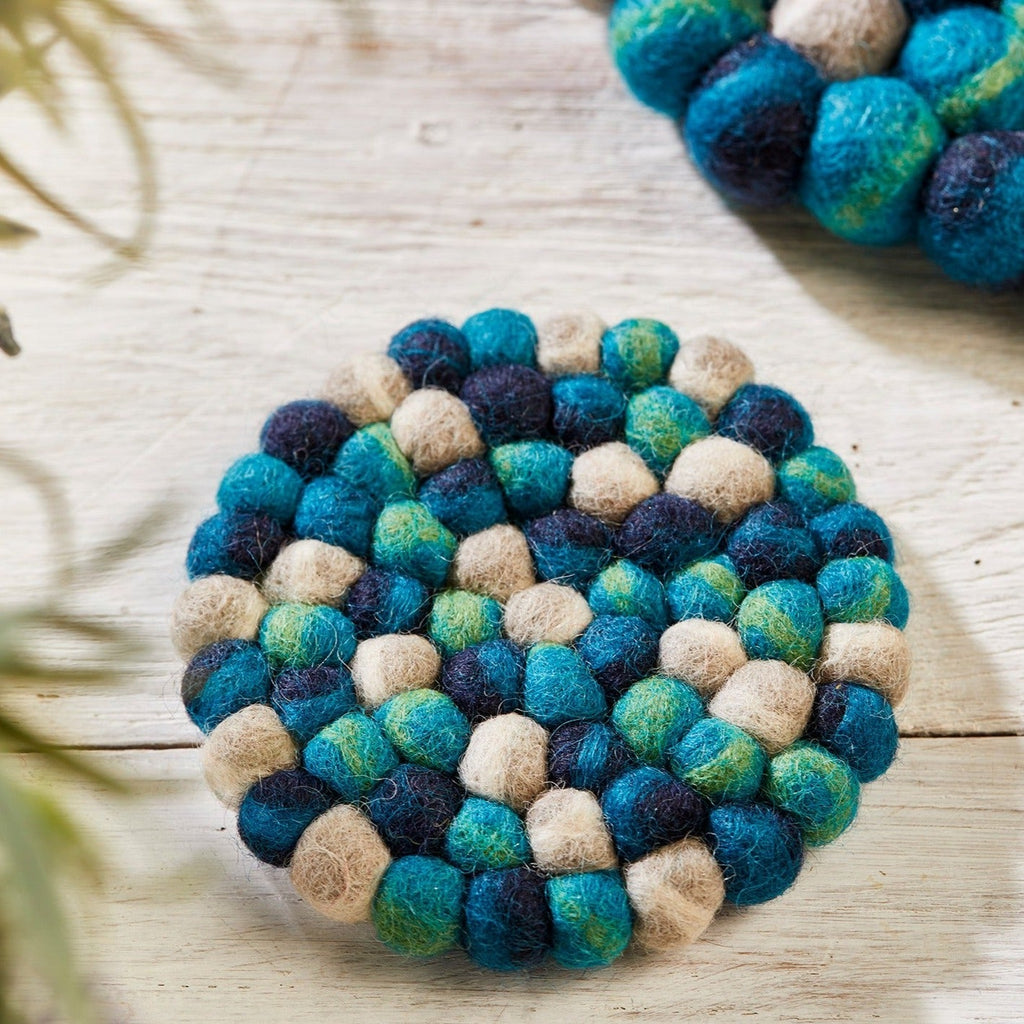 Felt Ball Space Dye Multi Colour Coaster - CO44 - BLUE - Uneeka