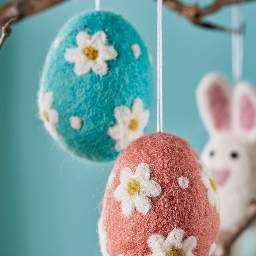 Felt Daisy Pattern Hanging Egg Decoration - HDEC49 - PINK - Uneeka