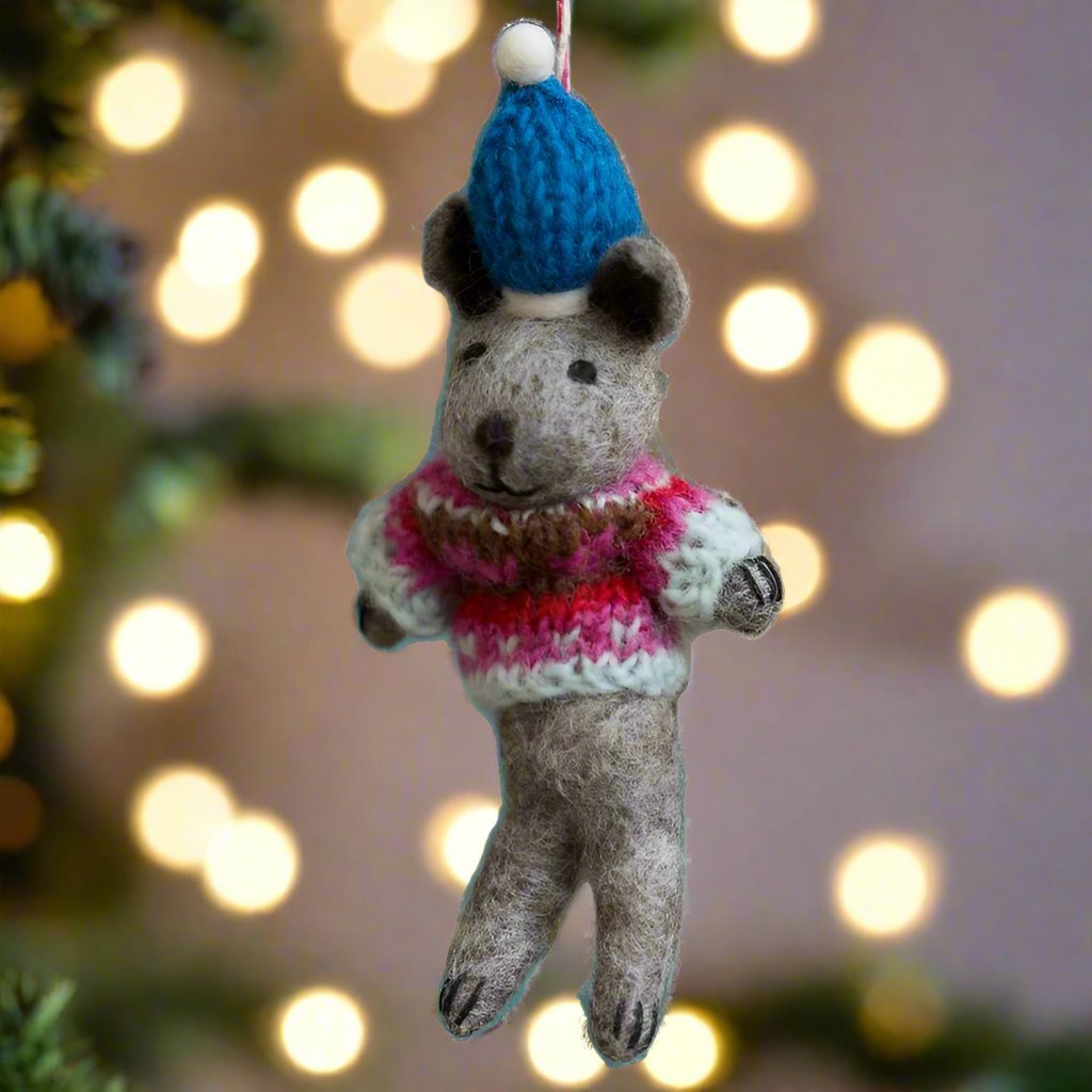 Felt Grey Bear Hanging Decoration - XM427 - Uneeka