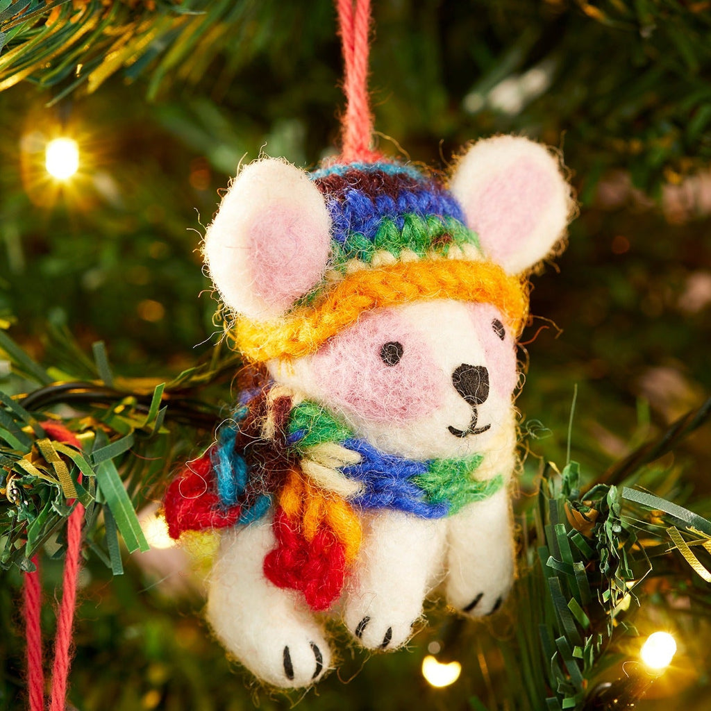 Felt Mouse In Rainbow Knitted Wool Hat - HDEC144 - Uneeka