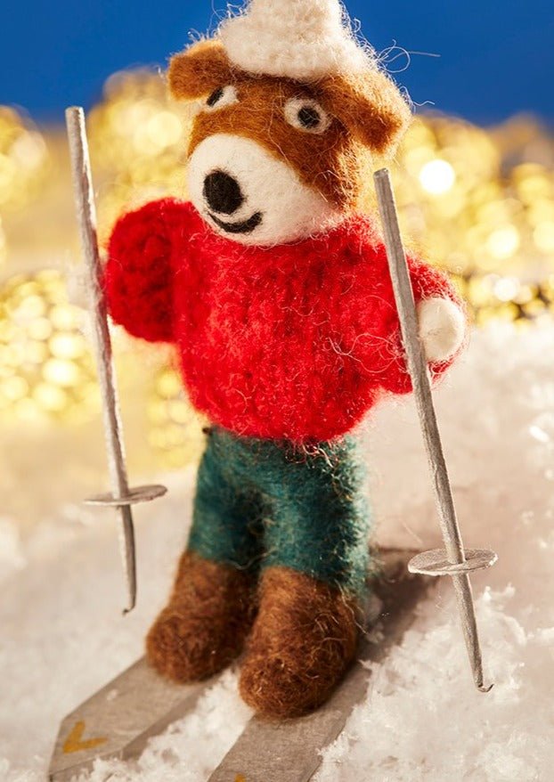 Felt Skiing Brown Bear - XM369 - Uneeka