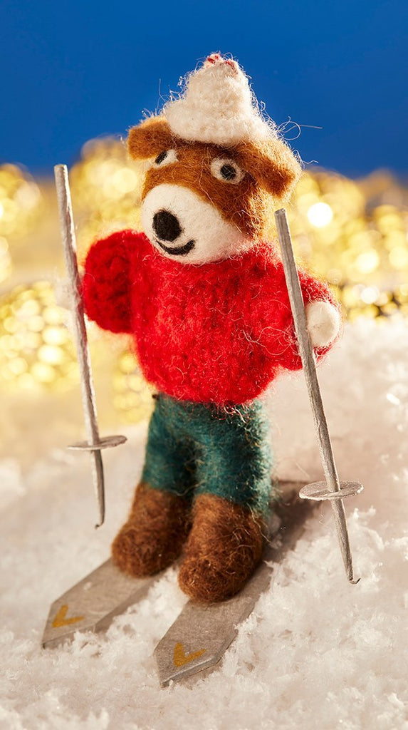 Felt Skiing Brown Bear - XM369 - Uneeka