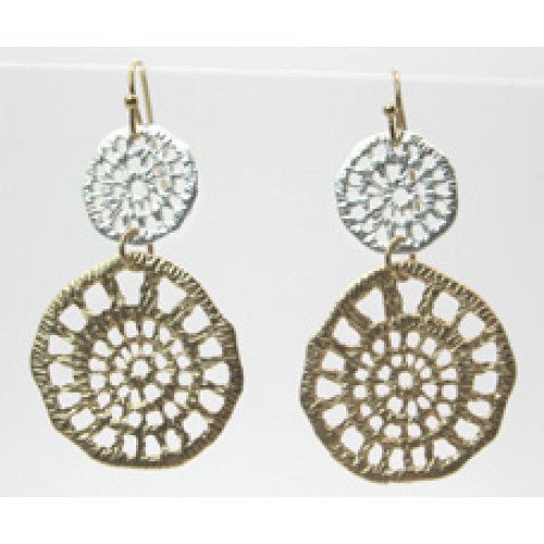 Filigree Double Circle Drop Earrings - CE - 10402 MG MS - Uneeka