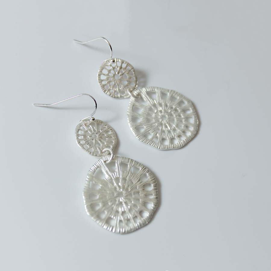 Filigree Double Circle Drop Earrings - CE - 10402 MS - Uneeka