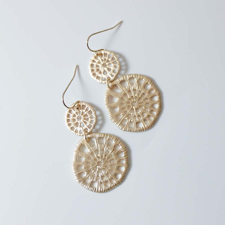Filigree Double Circle Drop Earrings - CE - 10402 MG - Uneeka
