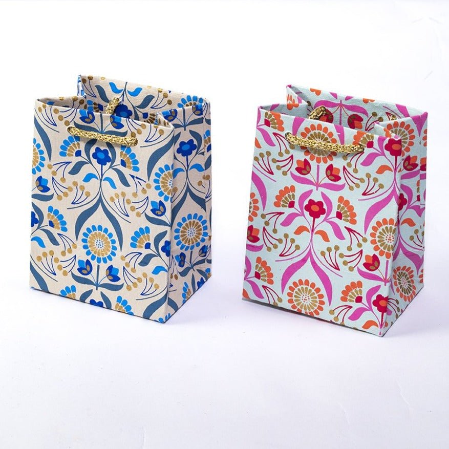 Floral Bouquet Mini Gift Bag - GBG4043 - MINI - beige/blue - Uneeka